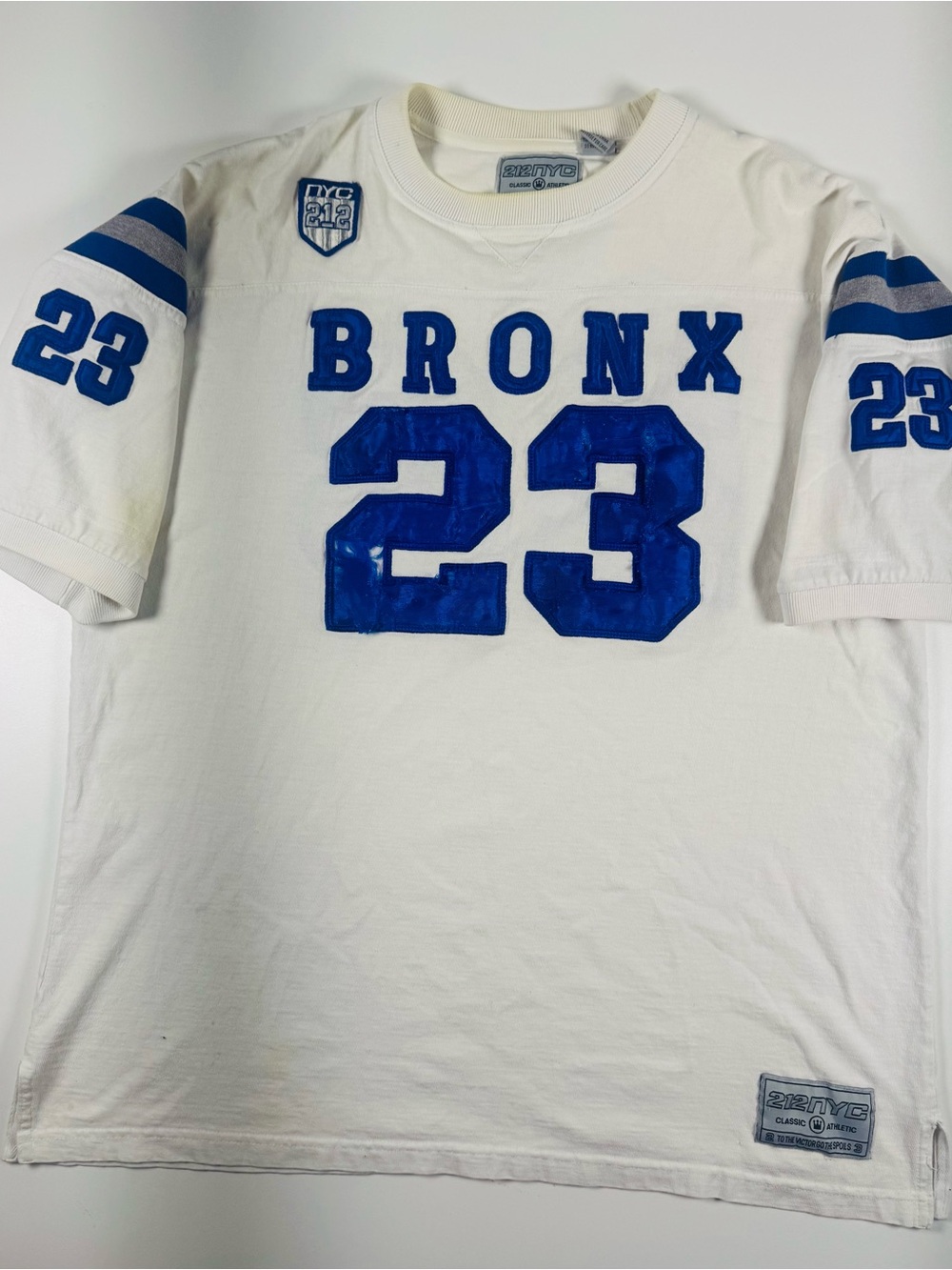 Bronx 23 Graphic Crewneck T-Shirt - White/Blue